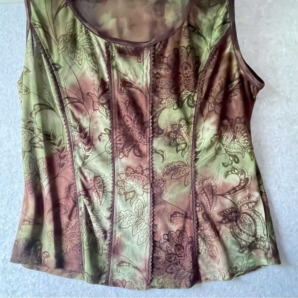 Dress Barn Vintage Satin Tank Top Forest Fairy Large Y2K - Picture 4 of 7